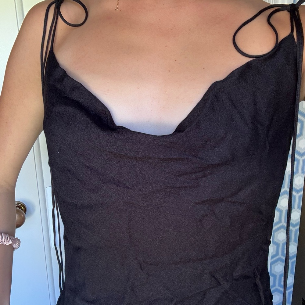 Reformation Black Cowl Neck going out top with Spaghetti Straps (small)